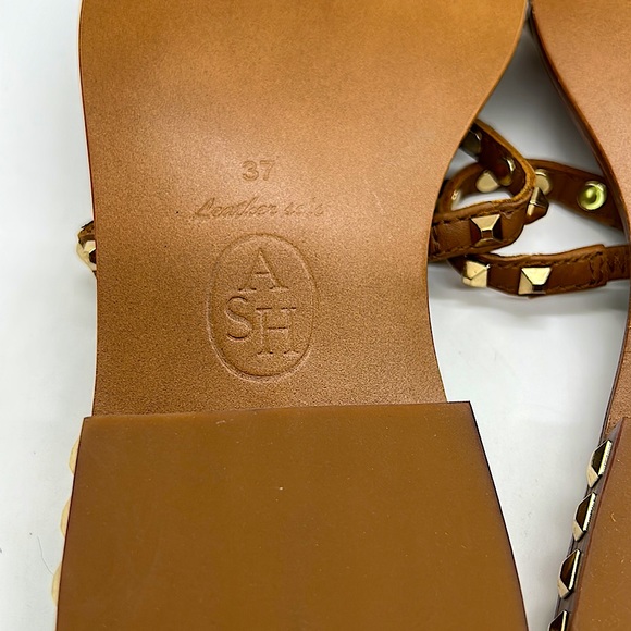 ASH Leather Brown Gold Metal Studded Flip Flop Shoes **Size 37/US Size 6.5-7** - Picture 4 of 5